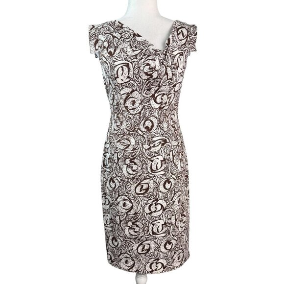 Adrianna Papell Sheath Dress Floral Print Brown & White Women's Size 6 - Picture 2 of 8